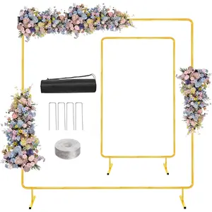 6.6FTx6.6FT Wedding Balloon Arch Backdrop Stand Gold Square Rectangular Metal Background Arch Frame for Garden Flower Arch Birthday Baby Shower Parties Christmas Halloween Decoration Kit Spooky Wall