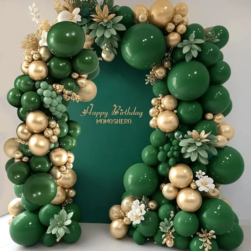 131pcs Golden and Dark Green Latex Balloons, Premium Celebration Latex Balloons Suitable for Birthdays/parties/Christmas/weddings, Golden and Dark Green Balloon Arch Kit
