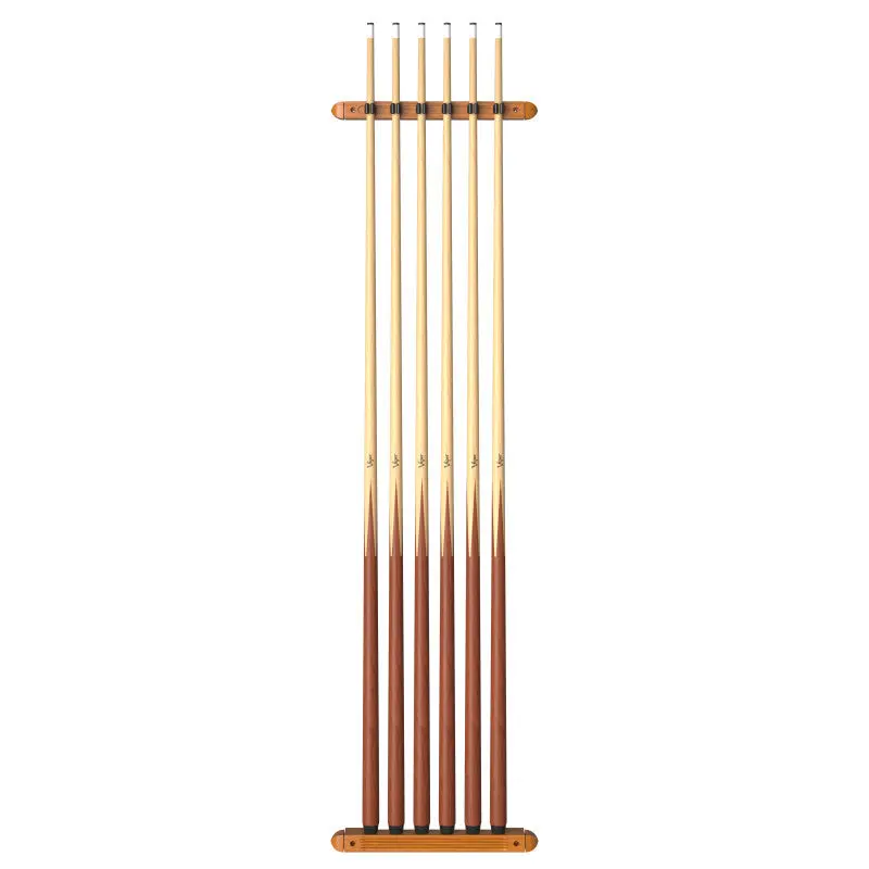 Billiard Cue Stick Rack, Solid Wood Wall-Mounted 2-Piece Design, Classic Space-Saving Game Room Organizer, Holds 6 Cues