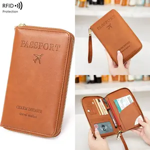 2026 New RFID Blocking Long Passport Clip Ticket Storage Document Bag Multifunctional Travel Zipper Passport Bag Phone Bag Stylish Design