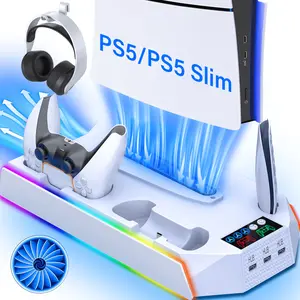 【Spring Gifts】PS5 Cooling Station Charging Base with RGB Modes, Vertical Stand for PS5 Standard/Slim/Pro All Series, 3-Speed Silent Fan, Disc & Digital Edition Compatible,PS5 Accessories