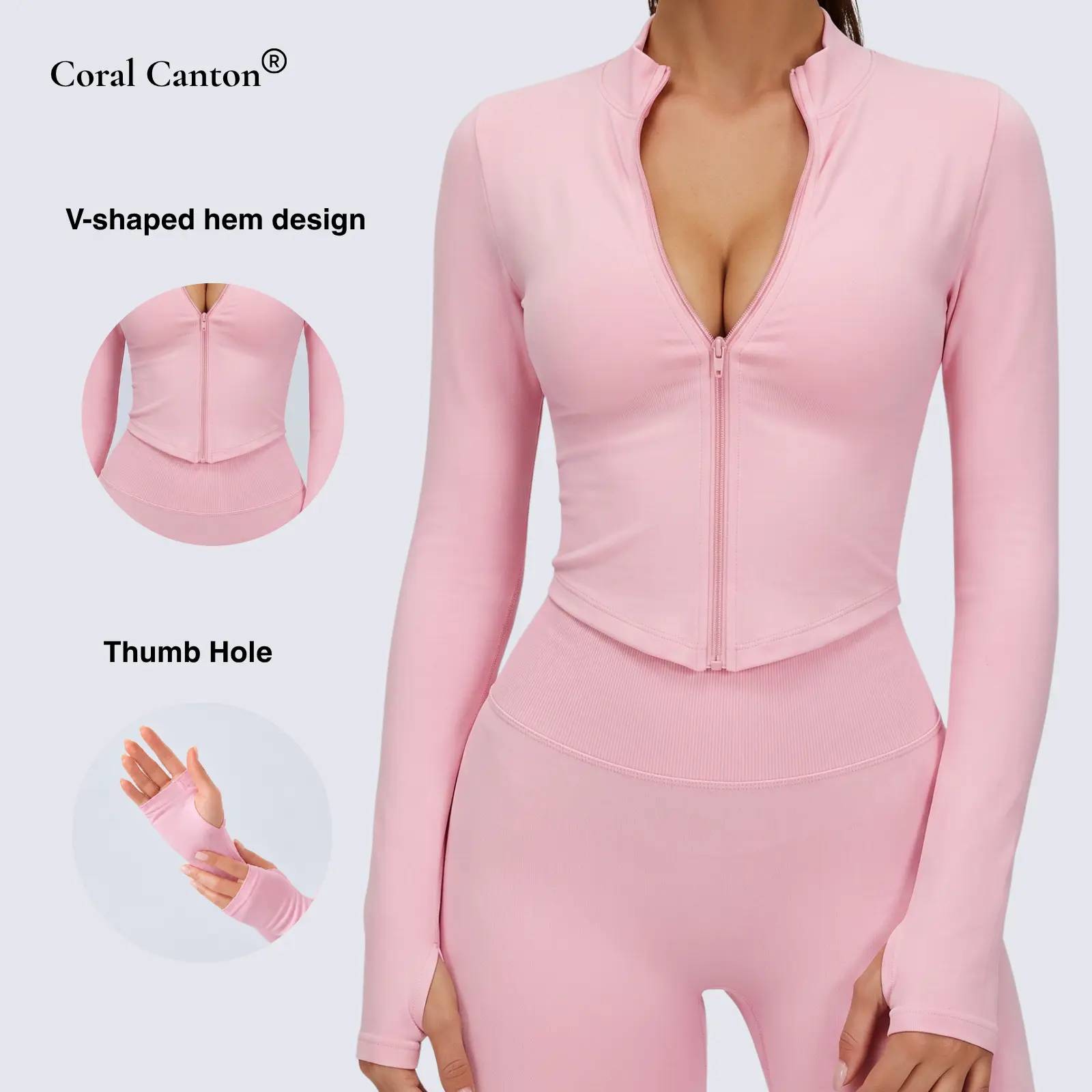 Coral Canton Seamless Zip-Up Crop Jacket SohoChic Coral Canton Seamless Zip-Up Crop Jacket SohoChic