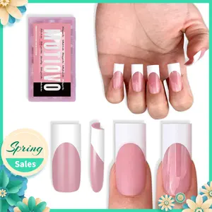 MUTIOVO White French Tip Medium Straight Square Nail Tips Press on, BERRY PINK Extra Thick Soft Gel Nail Extension, Full Cover False Nails, NEED Builder Glue Gel & Top Coat,for DIY x 15 Sizes 180 pcs