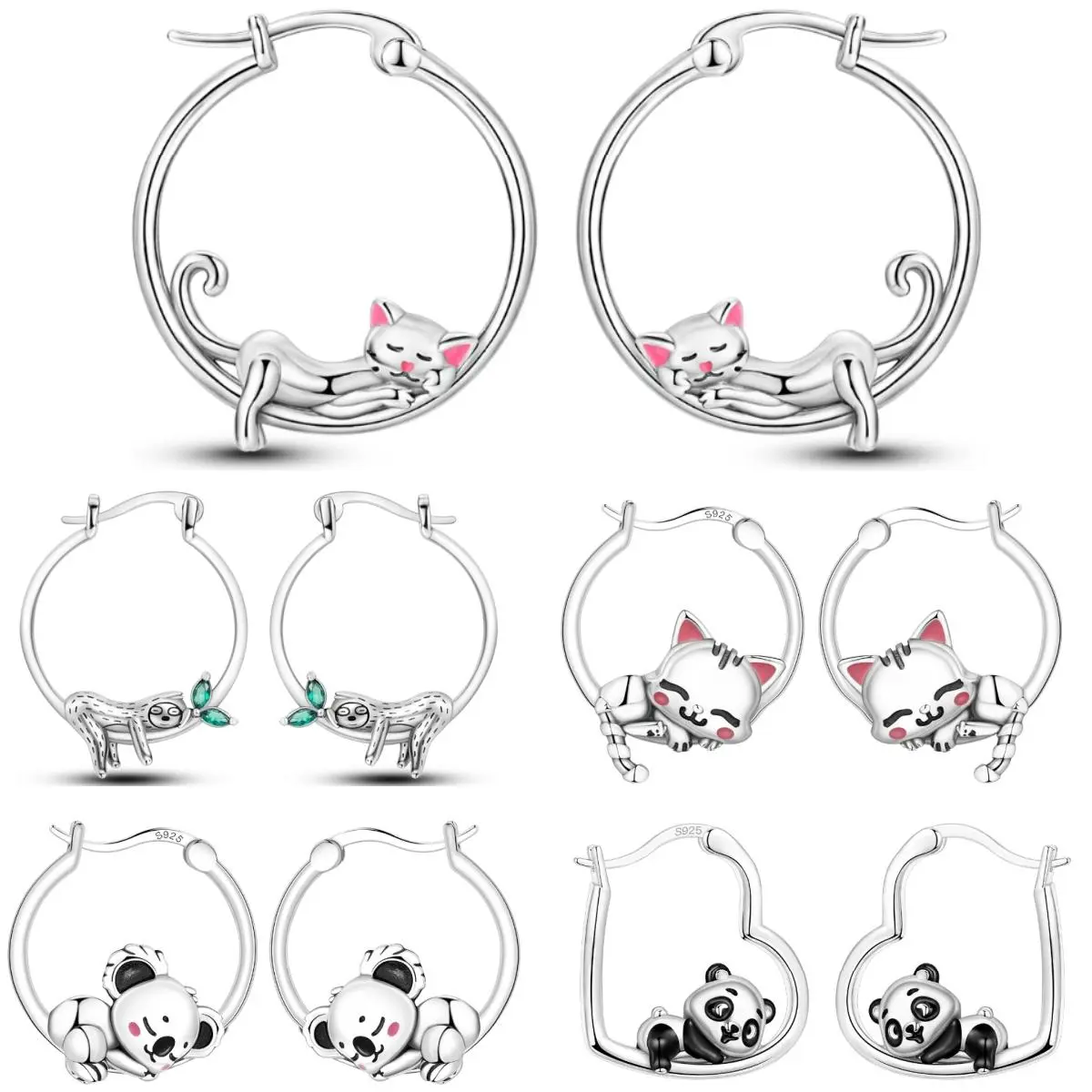 925 Sterling Silver Cute Lazy Cat Animal Pet Earrings Jewelry Hoop Earrings For Women Jewelry Birthday Party Fine Gifts