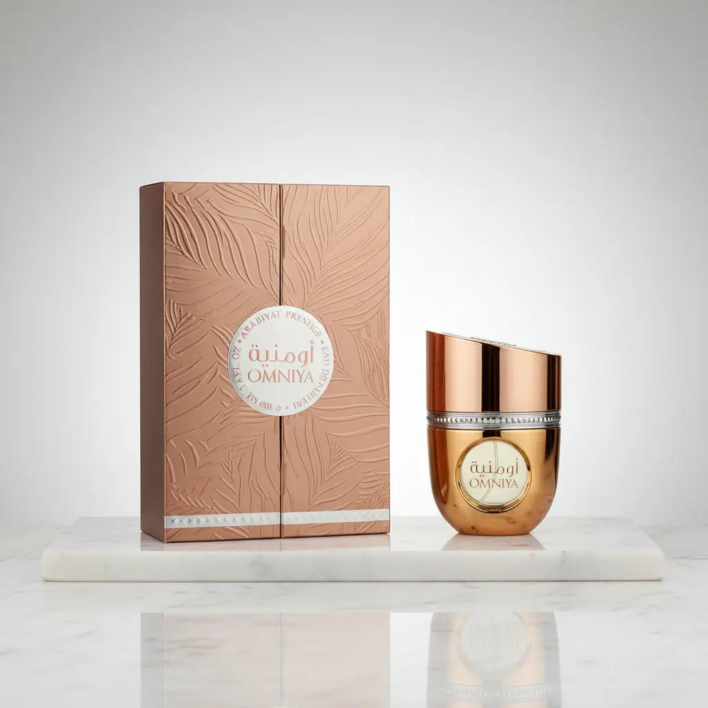 Arabiyat Prestige Omniya EDP Spray for Women - 3.4 fl oz (3-3.9 fl oz) Single Item, Fresh Floral Fruity Women's Perfume with Incense Base, Exotic Saffron & Notes of Pear, Rose, Hazelnut, Vanilla, Osmanthus, Labdanum, Sandalwood, Perfumes For Women