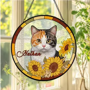 Custom Cat Portrait Stained Glass Suncatcher, Stained Glass Pet Memorial, Custom Cat Portrait from Photo, Stained Glass Cat, Pet Loss Gifts