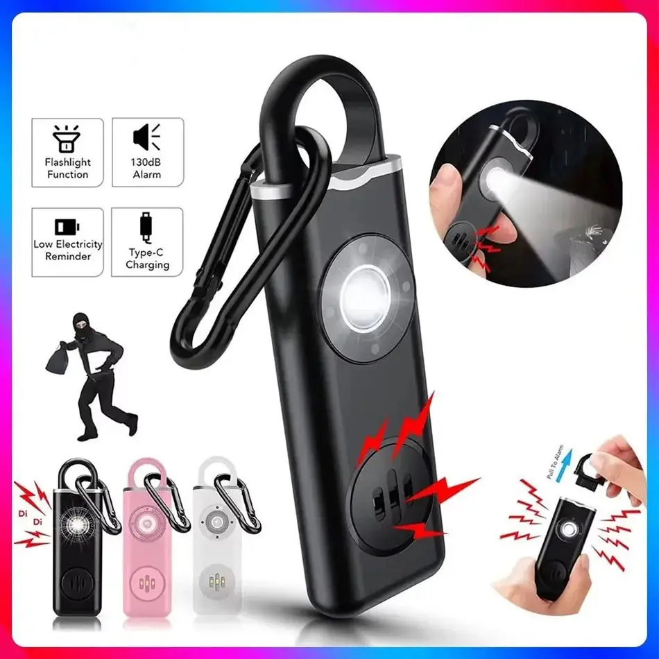 Self-Defense Personal Safety Alarm for Women & Elders, 130db Siren Sound, Rechargeable Keychain Design with LED Flashlight