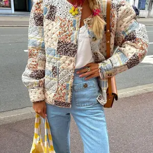 Women’s quilted jacket for autumn, lightweight floral print casual long-sleeve button cardigan, ladies outerwear streetwear, women’s clothing for indoor and outdoor wear, women’s clothes for daily wear