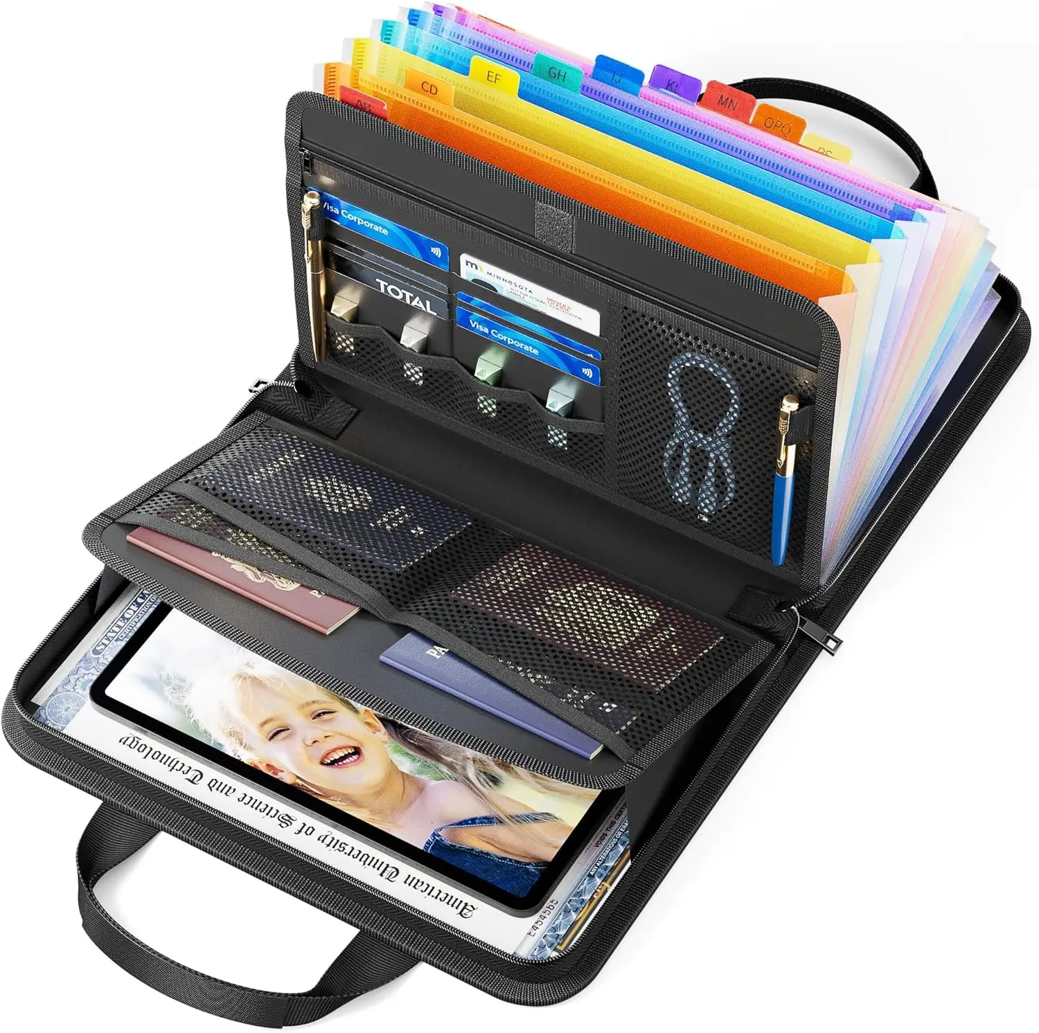 Fireproof Accordion File Organizer with Handle 13 Pocket Transparent Expanding File Folder with Zipper & Labels Multi-Pockets Paper Organizer for Letter A4 Files - Office Supplies