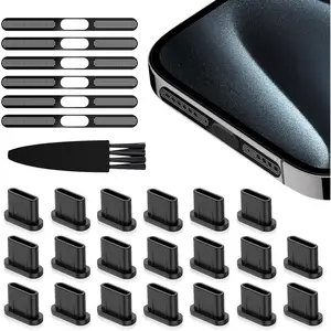 USB C Dust Plug Port Cover Protectors 20 count with Phone Speaker Cover Bumper Stickers 6 count Compatible with  17 16 15 Pro Max Plus with Cleaning Brush Accessories