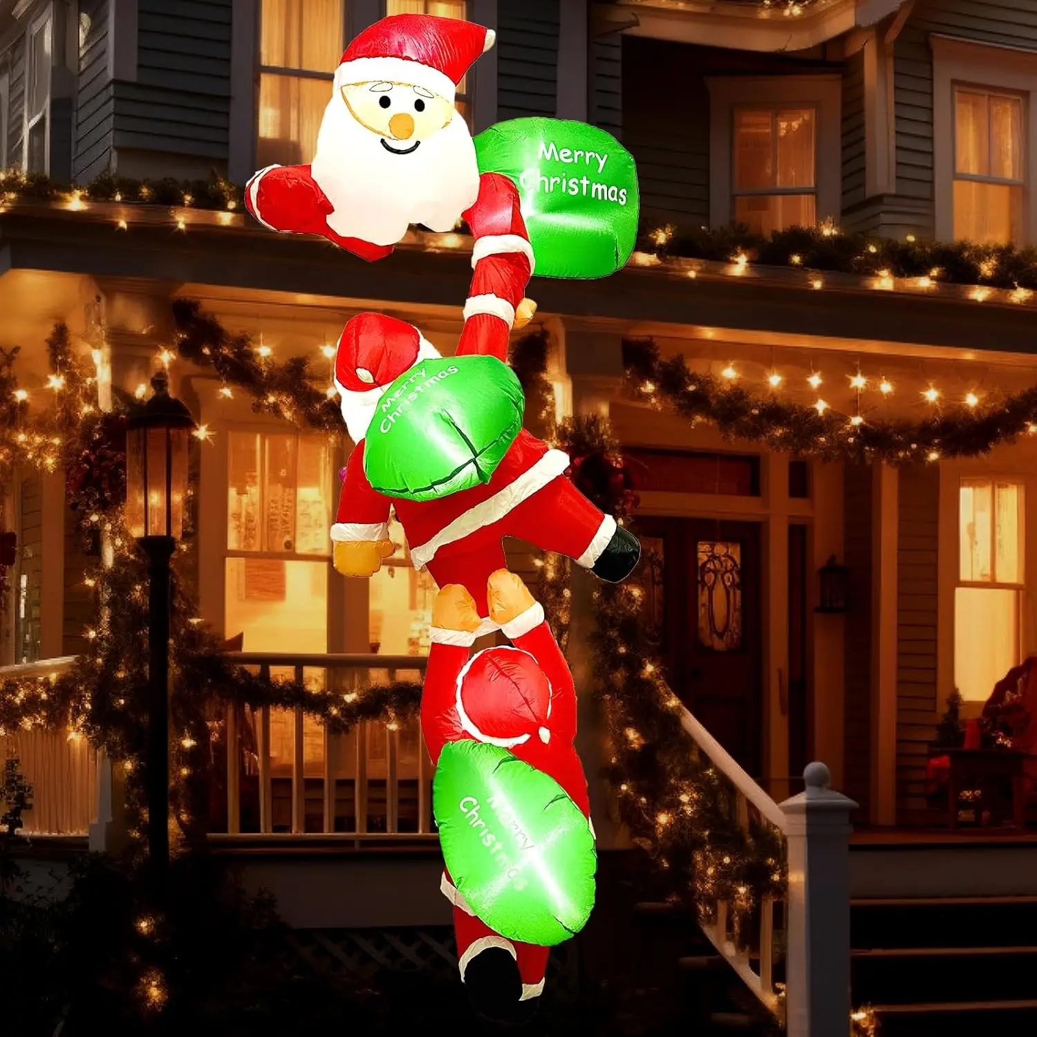 Hanging Christmas Inflatables Outdoor Decorations, 3 Inflatable Santa Claus Climbing Wall with Built in LED Lights, Funny Christmas Blow Up Yard Decoration for Xmas Tree Roof Lawn Balcony