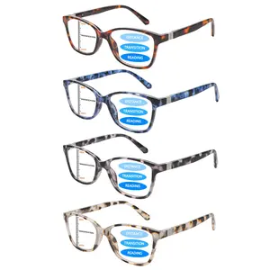 Progressive Multifocus Reading Glasses Blue Light Blocking Multifocal Readers for Women Men with Spring Hinge