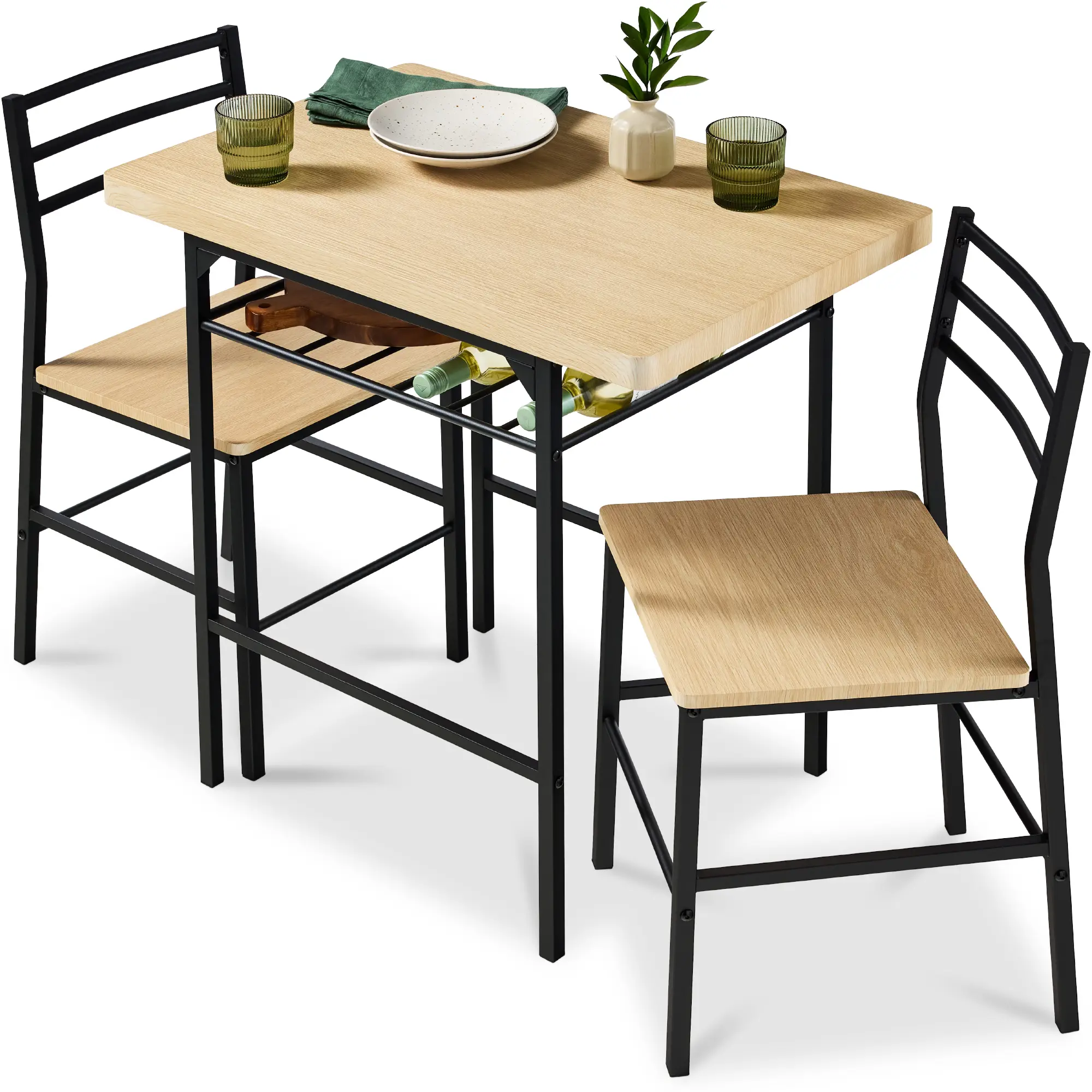 Best Choice Products 3-Piece Modern Dining Set, Square Table & Chairs Set w/ Steel Frame, Built-In Storage Rack Best Choice Products 3-Piece Modern Dining Set, Square Table & Chairs Set w/ Steel Frame, Built-In Storage Rack
