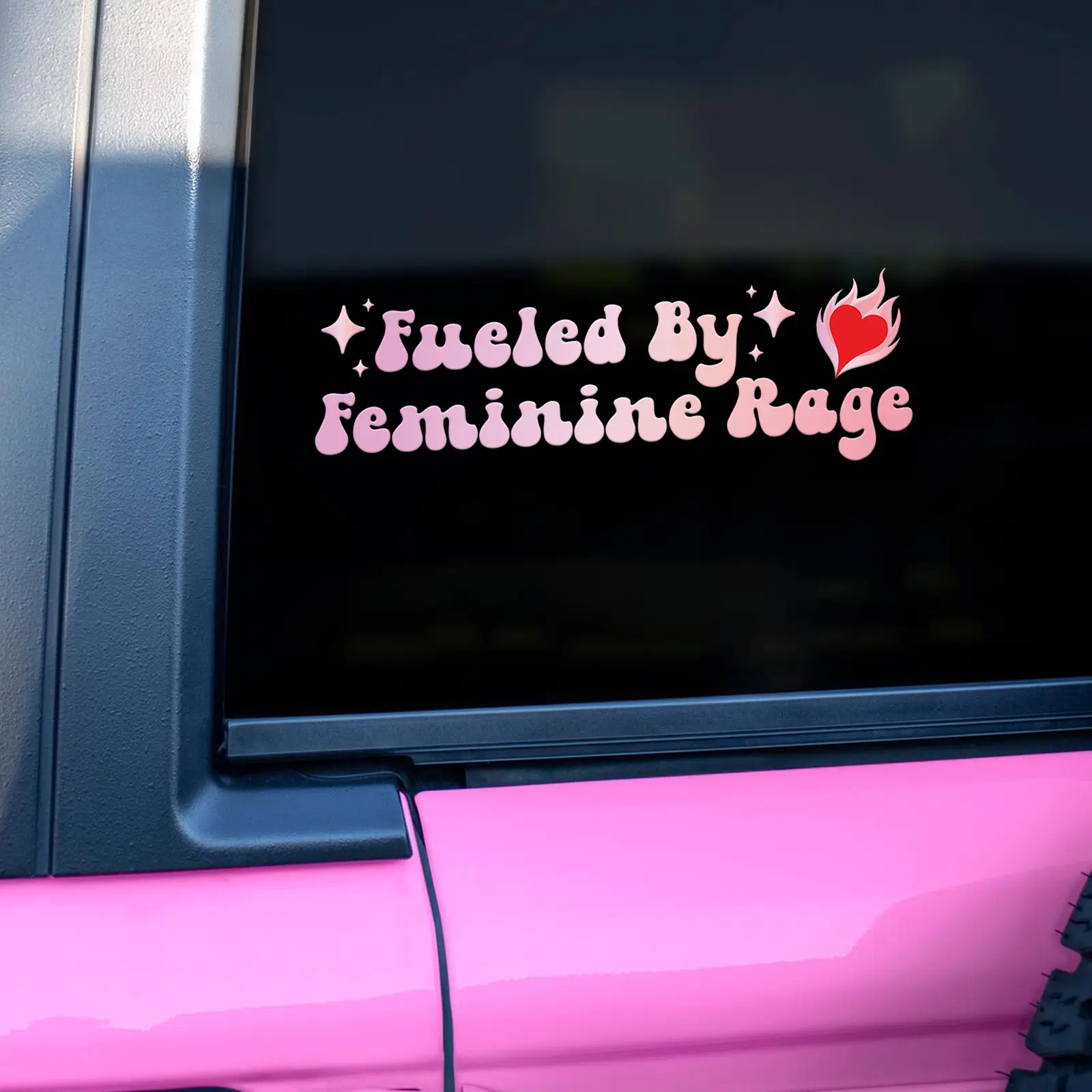 Fueled By Feminine Rage Car Decals - Pink Car Accessories with Affirmation Designs, Cute Car Decal for Women Girl, Feminist Vinyl Waterproof Bumper Stickers for Truck, Wall, Window