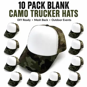 10 Pack Blank Camo Trucker Hats, Foam Front Mesh Snapback Baseball Caps Bulk, Custom DIY Plain Hats for Teams, Parties & Outdoor Events