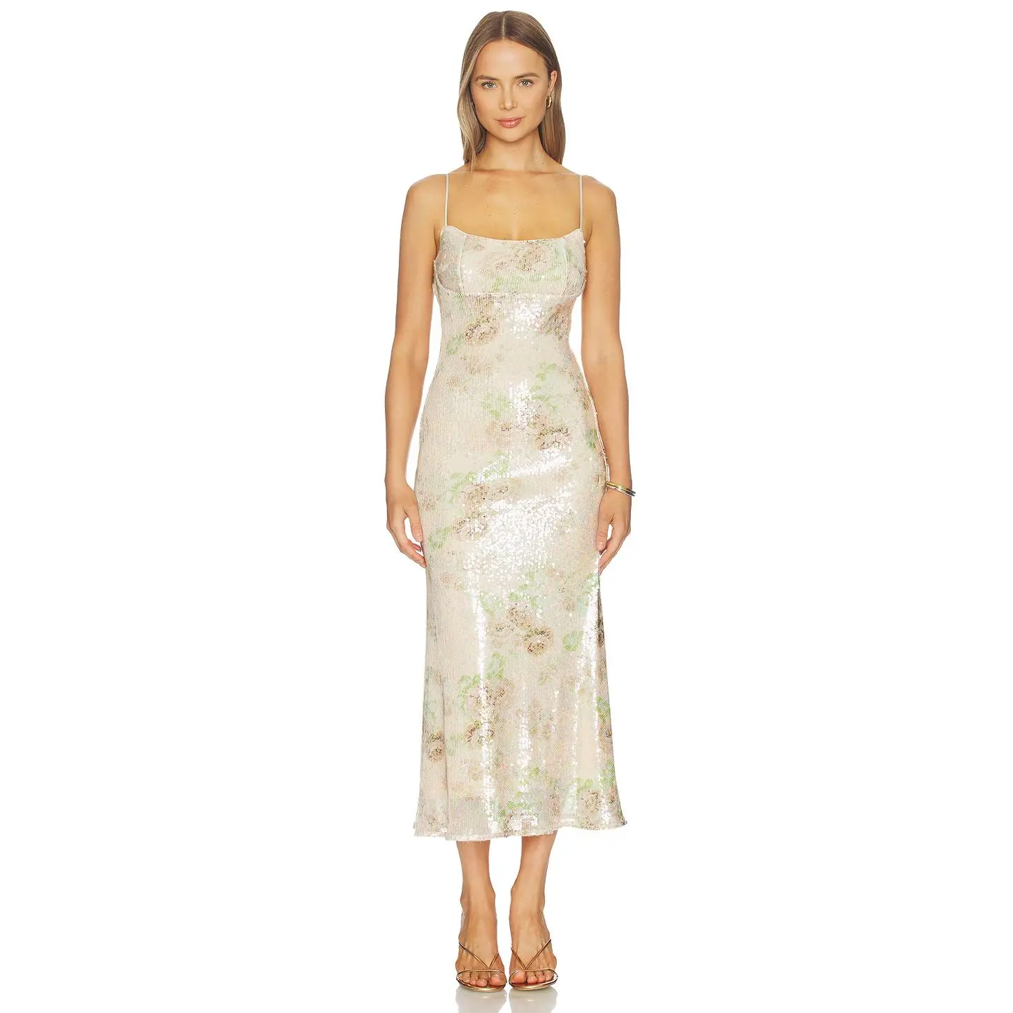 Bardot Adoni Sequin Mesh Midi Dress in Biege Bardot Adoni Sequin Mesh Midi Dress in Biege