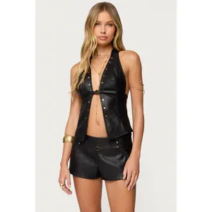 Reese Split Front Faux Leather Top