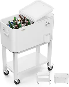 VINGLI Patio Cooler, 60QT Rolling Ice Chest on Wheels, Portable Patio Party Bar Drink Cooler Cart, with Shelf, Beverage Pool with Bottle Opener,Water Pipe