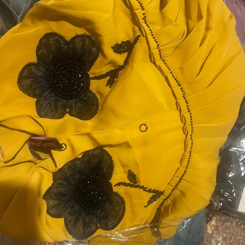 Egyptian Luxury Abaya with Floral Embroidery, Yellow Color, Classic Design & Ribbons for Versatile Wear