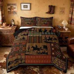 Boho Western Comforter Set Rustic Aztec Cowboy Bedding Set Southwestern Vintage Comforter Kids Country Horse Bedroom Decor Burnt Orange Duvet Quilt Soft