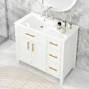 36" Bathroom Vanity with Sink Top, Bathroom Vanity Cabinet with Two Doors and Three Drawers, Solid Wood, MDF Boards, One Package