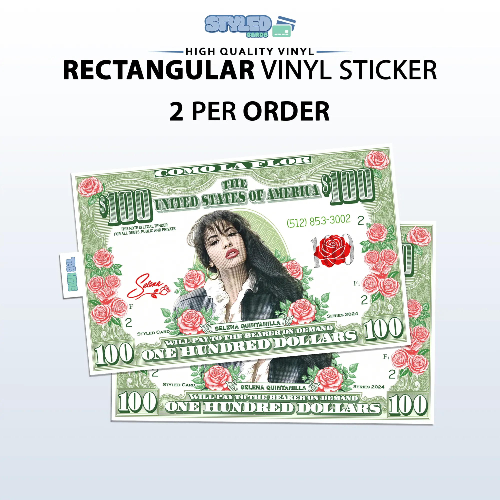 selena 100 bill rectangle vinyl stickers made with high quality vinyl and uv ink selena 100 bill rectangle vinyl stickers made with high quality vinyl and uv ink