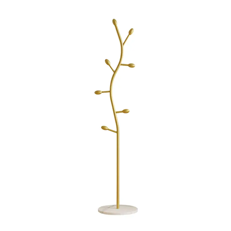 Freestanding Gold Coat Rack with Marble Base – Heavy Duty Metal Hall Tree Stand for Hats, Scarves, Bags, Jackets for Entryway, Living Room