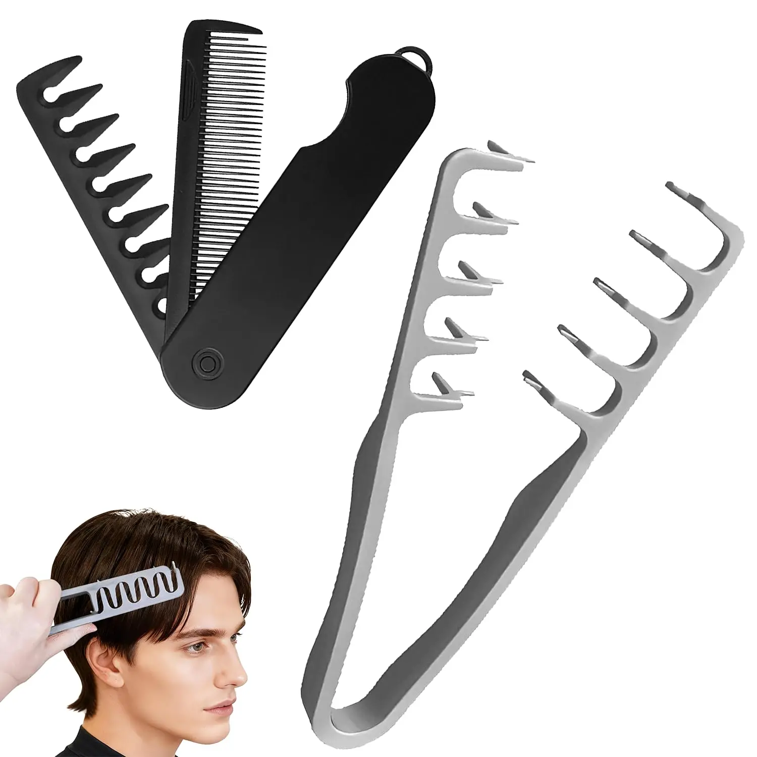 Texture Comb for Men - Wide Tooth Hair Brush Comb for Voluminous, Fluffy Hairstyles - Compact Hair Styling Tools for Professional Haircare