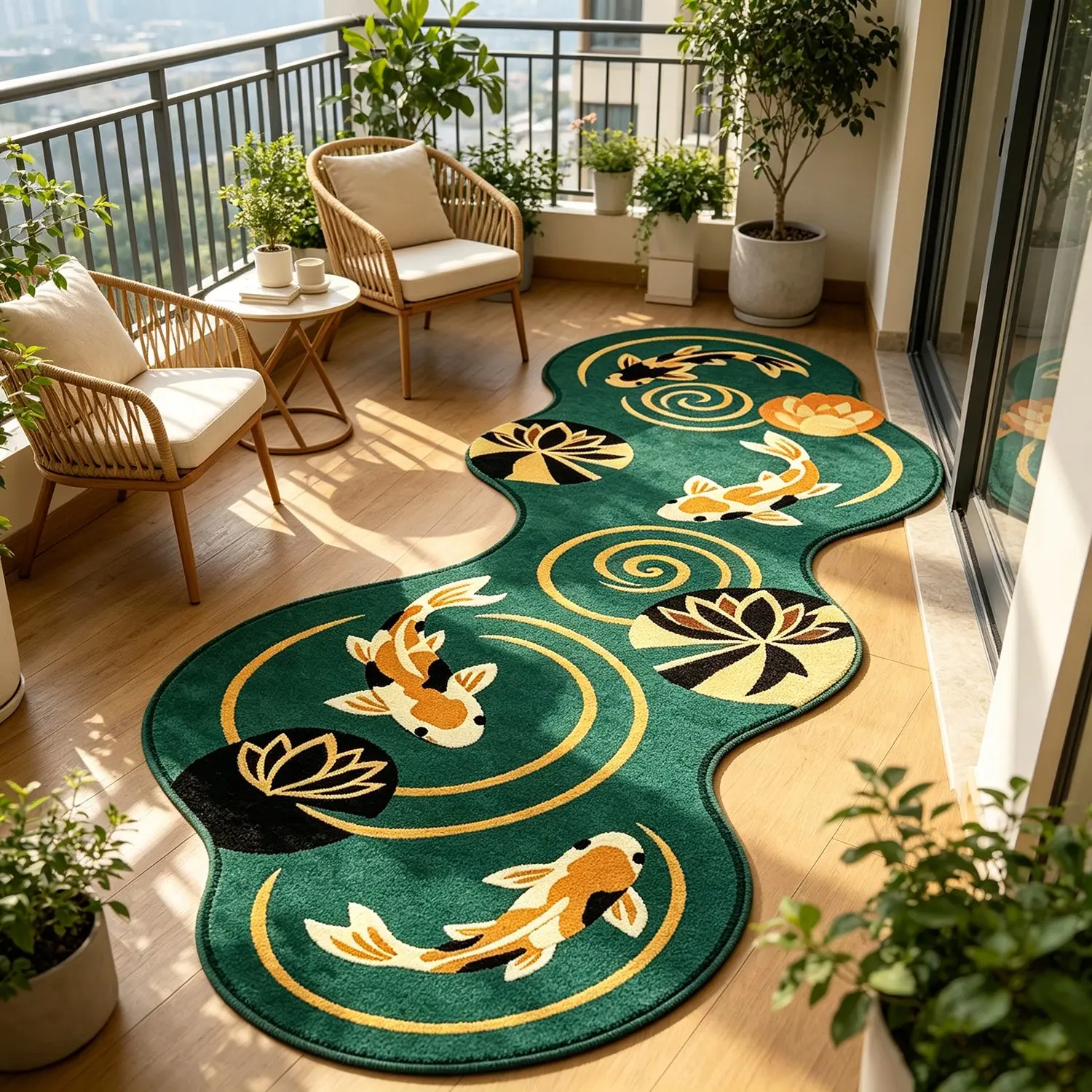 Koi Fish Pattern Carpet, Soft Plush Indoor Area Rug for Living Room Sofa Bedroom Bedside, Easy Clean Non-Slip Washable Decorative Mat