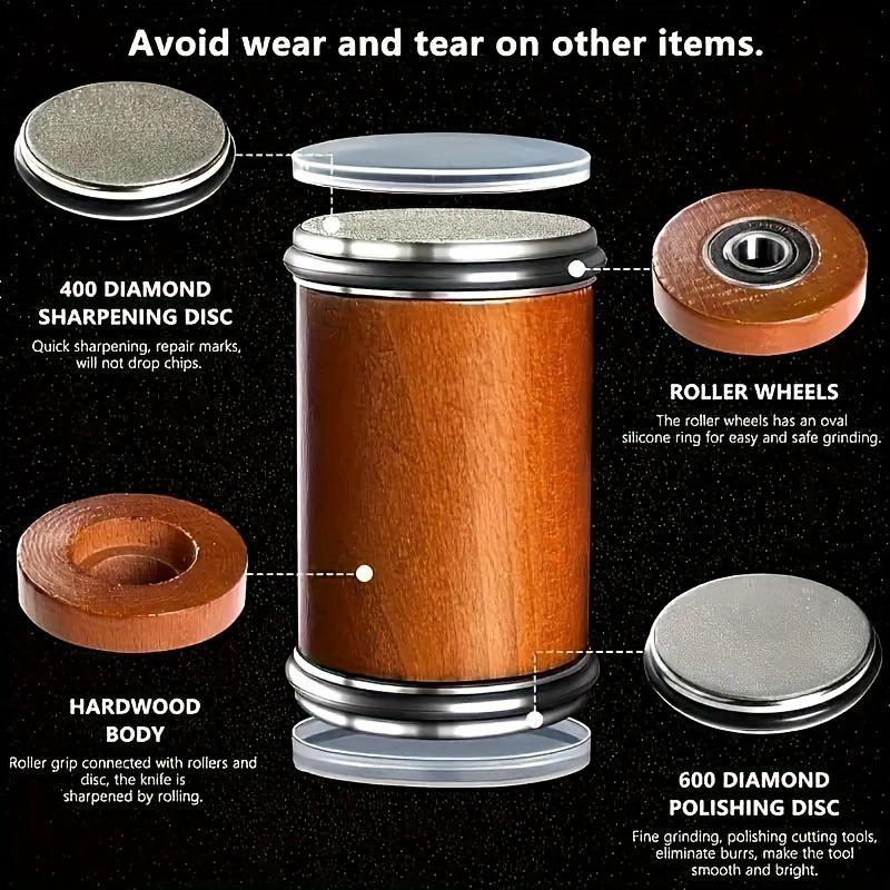 Rolling Knife Sharpener Set, 15°20° Kitchen Knife Magnetic Rolling Knife Sharpener, Diamond Sharp Curve Knife Sharpener, Wooden Handle Sharpening Stone, Diamond Ceramic Knife Sharpening Set for honing knives sharpening Kitchen Gadgets Steel Kitchenware