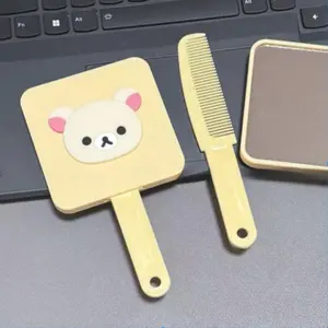 Rilakkuma Kawaii Handle Mirror with Comb for Girls Anime Cartoon Fashion Makeup Mirrors Students Portable Cute Mirror Combs Set