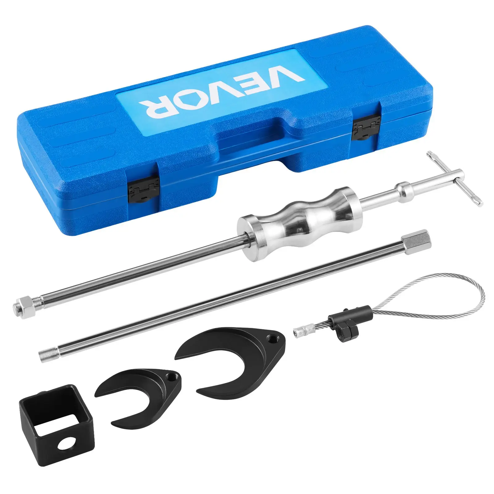 【Summerfinds】VEVOR Inner CV Axle Puller Tool Set with 5/8 in-18 Slide Hammer & 2-Inch 2.5-Inch CV Joint Fork Adapter, Inner CV Joint Removal Tool Kit, Heavy Duty Front Wheel Drive Axle Puller Slide Hammer Set Tool Storage Kit Tool Box