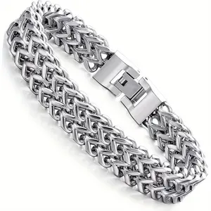FIBO STEEL 12MM Stainless Steel Two-Strand Wheat Chain Bracelet for Men Punk Biker 8.0-9.1 inches Non Tarnish Elegant Minimalist Bangle