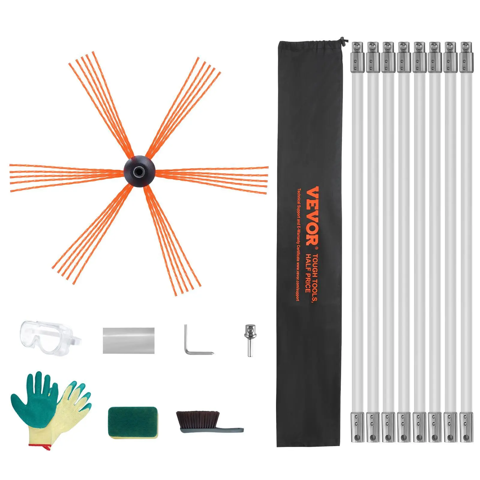 【Summerfinds】VEVOR 26 Feet Chimney Sweep Kit, w/ 8Reinforced Nylon Flexible Rods, Ergonomic Chimney Cleaning Brush, 360-Degree Brush Chimney Cleaner, Rich Accessories for Fireplace Flue Home Use Fits most Pipes