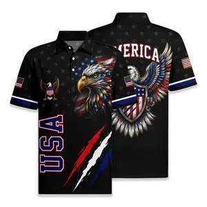 USA Eagle All Over Print Polo Shirt, Patriotic Button Up Shirt, USA 250 Years Polo Shirt, 1776–2026 Semiquincentennial Patriotic Polo Shirt
