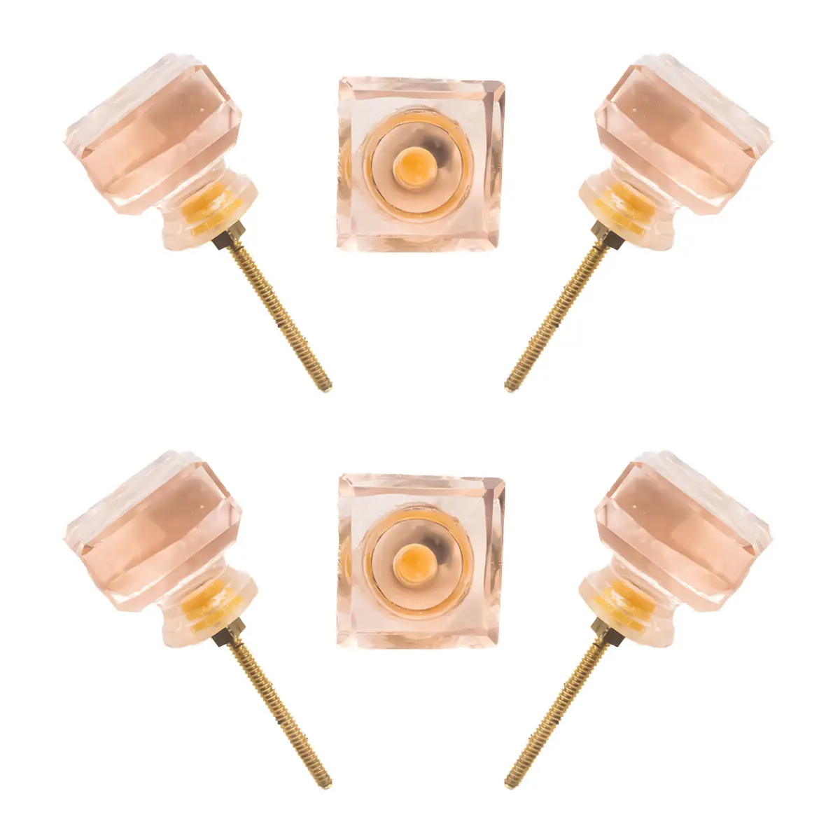 Elegant Warm Pink Square Crystal Glass Knobs (6 Pack) - Small & Large Sizes – CDNY