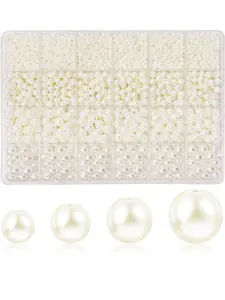 1 Box 1730pcs/1200pcs/890pcs Faux Pearl Jewelry Making Set, Jewelry Making Supplies, Minimalist 4-12mm, DIY Beads, Seed Beads, DIY Bracelet & Necklace Kit, Perfect for Crafts and Decor