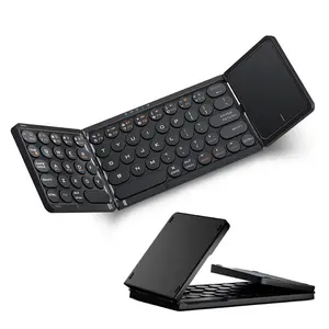 Ultra-Thin Foldable Mini Wireless Computer Keyboard with Built-in Sensitive Touchpad, PU Leather, USB-C - Portable for Tablet, Laptop, Phone - Home, Office Use | US Local Fast Shipping, Free Mouse Included