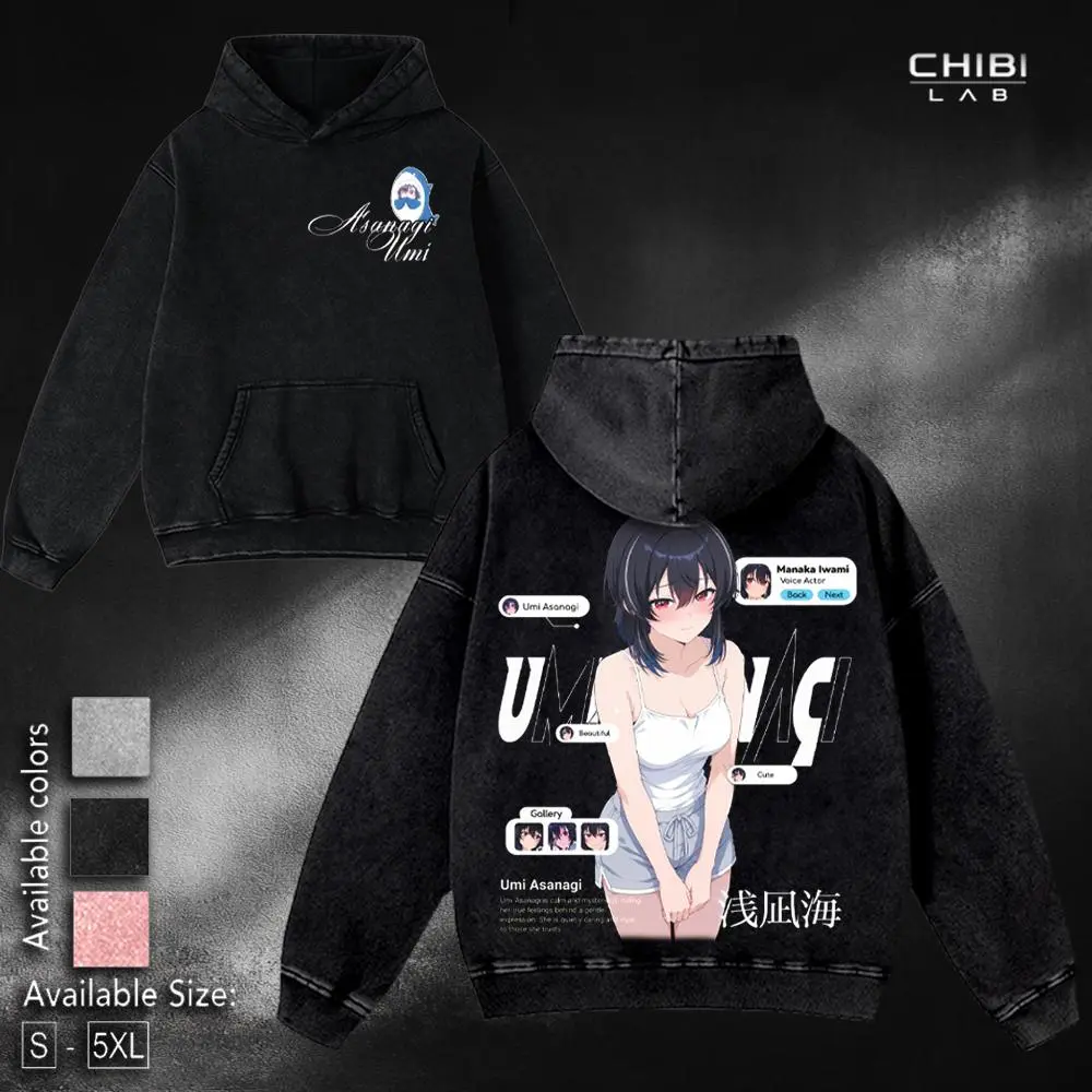 Umi Asanagi Anime Washed Oversized T-Shirt , Tank Top, Hoodie Vintage Streetwear Graphic Tee Manga Waifu Gift Unisex Cotton Shirt Fabric Menswear Seamless Sweatshirts