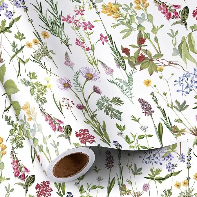 RUSPEPA Floral Wrapping Paper Roll for Women & Girls, Elegant Wildflower Gift Wrap 17" x 16.4 Ft, Perfect for Birthday, Wedding, Bridal Shower & Mother’s Day Gifts