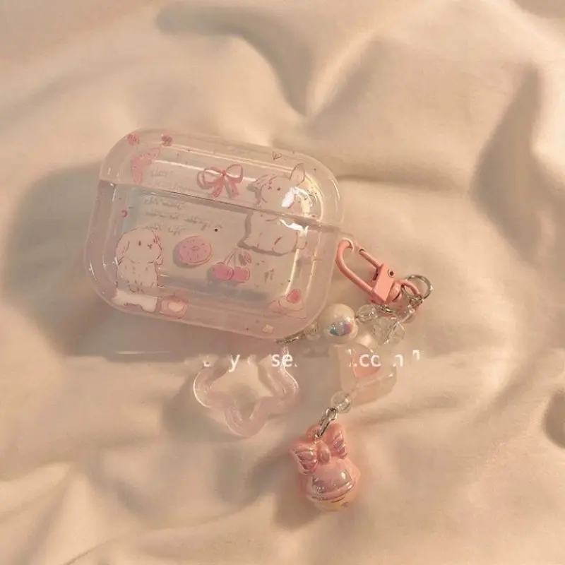 Cute Chain Floral Bunny AirPods Pro 3 Case, Earphone Protective Cover, Compatible with 2nd/3rd/4th Gen Wireless Earbuds, Dirt-Resistant and Shockproof, Headphone Accessories