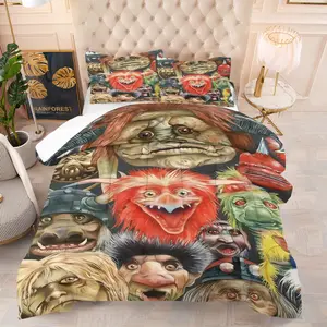 Japanese Monster Comforter Set (Includes 1 Blanket And 1 Or 2 Pillowcases), Vintage Illustrated Bedding, Perfect For Personalized Bedroom Decoration For Teenagers