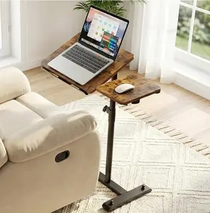 Rolling Table for Laptop Stand, Height and Angle Adjustable Over Bed Table with Wheels, Tilt-Top Laptop Desk for Couch with Cup Holder, Bed Table Tray for Eating (Rustic)
