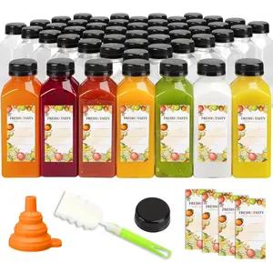 100 count Juice Bottles, 12oz Plastic Bottles with Caps,  Juice Bottle with Caps Clear Bulk Beverage Containers with Lids, Label, Funnel and Brush for Juicing, Milk, Smoothie and Beverages