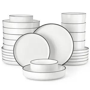 MALACASA Modern Porcelain Dinnerware Set, 12/16/18/24 Pieces White Dish Set for 4/6, Chip and Scratch Resistant Dishware Sets Kitchen Dishes Dining Ware Set, Series LEAH modern design Winter Holiday