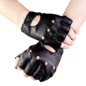 Men's and women's street hip-hop street dance Halloween half-finger punk motorcycle riding Halloween dance performance rivet half-finger open-finger gloves