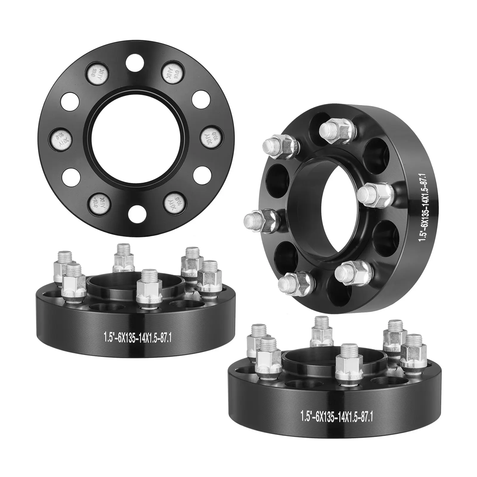 VEVOR Wheel Spacers, 1.5" 6"x5.3" Wheel Adapters, 6 Lug Forged Spacer, 87.1 mm Bore Hubcentric M14 x1.5 Studs Spacers, Fit for Ford F150, Expedition, Lobo, Navigator, 4 PCS Black, Car Accessories, Truck