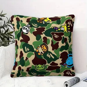 1 Piece Cartoon Army Green Camouflage Throw Pillow with Core, Zipper Closure Square Design, SStreetwear and Cartoon Element Accent Pillow, Sofa, Bed Head, Car Seat Cushion, Industrial Style Home Decor