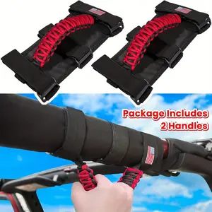 2pcs Roll Bar Grab Handles for Jeep Wrangler – Polyamide Strong Grip Handle Accessories Compatible with YJ, TJ, JK, JKU, JL, JLU & ATV/UTV Models, Safety Assist Handles for Easy Entry and Exit, Ideal Off-Road Accessory Gift (Red)