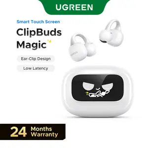 UGREEN S6 Magic Clip-on Design Wireless Earphones, Built-in Mic High-quality Sound Earbuds, with LCD Screen Display, 30H Long Playtime Touch Headphones-TikTokShopSpringGlowUp,Greenish